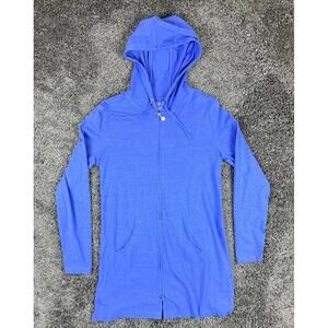 Coolibar Cabana Hoodie Blue UPF 50+ Sun Protection Jacket Bamboo Cotton Small S